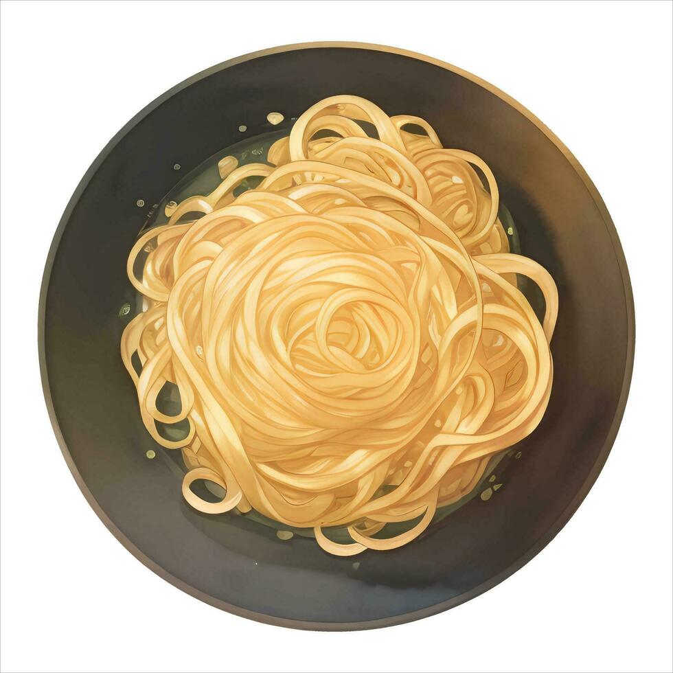 Nudel oder Spaghetti Pasta im Schüssel oder Teller oben Aussicht isoliert detailliert Hand gezeichnet Gemälde Illustration vektor