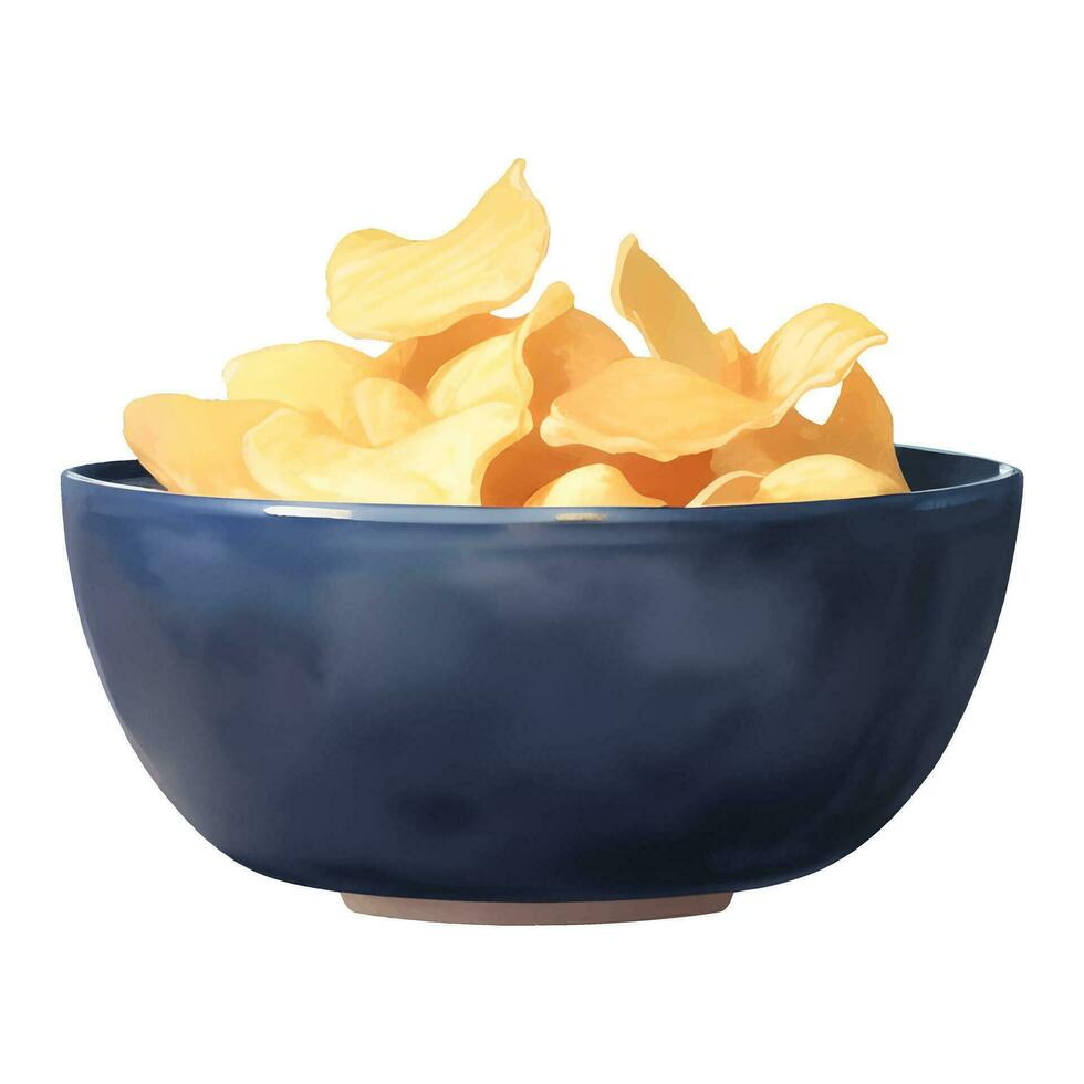 potatis pommes frites i en svart skål detaljerad hand dragen målning illustration vektor