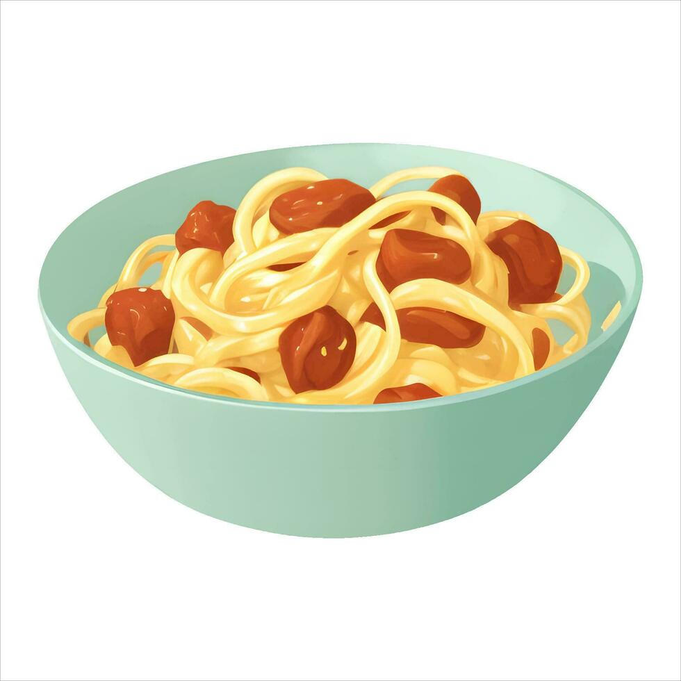 nudel eller spaghetti pasta i skål isolerat detaljerad hand dragen målning illustration vektor
