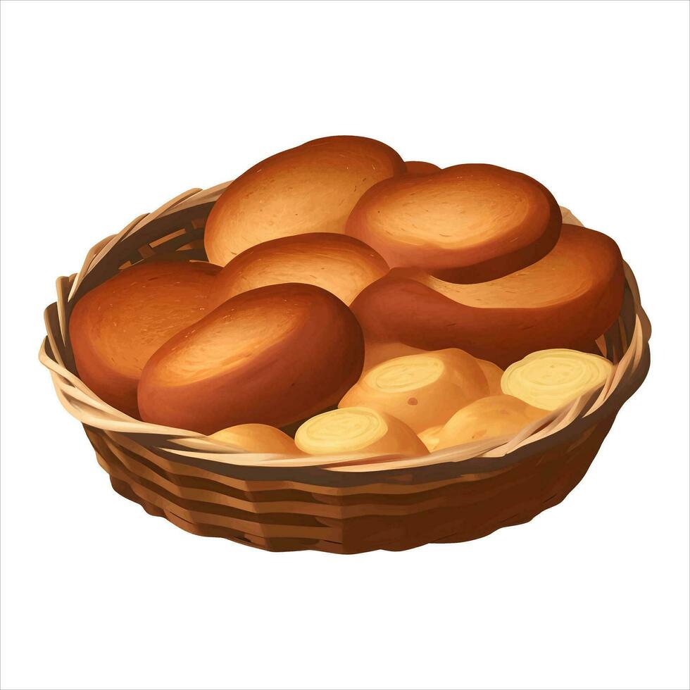 bageri bröd i korg- korg isolerat detaljerad hand dragen målning illustration vektor
