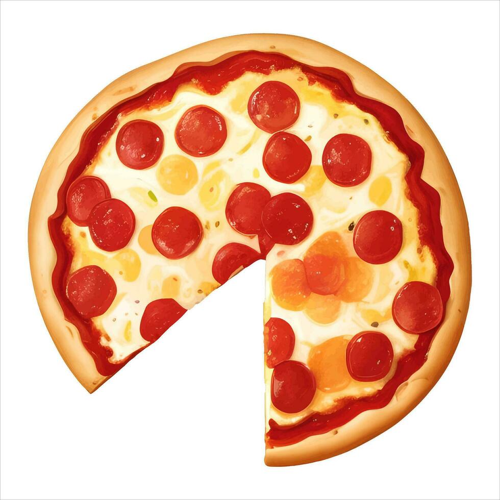 geschnitten Peperoni Käse Pizza oben Aussicht isoliert detailliert Hand gezeichnet Gemälde Illustration vektor