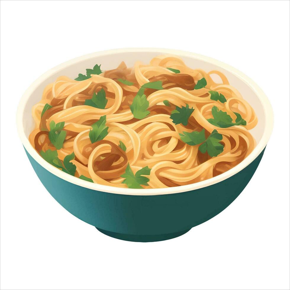 Nudel oder Spaghetti Pasta im Schüssel isoliert detailliert Hand gezeichnet Gemälde Illustration vektor