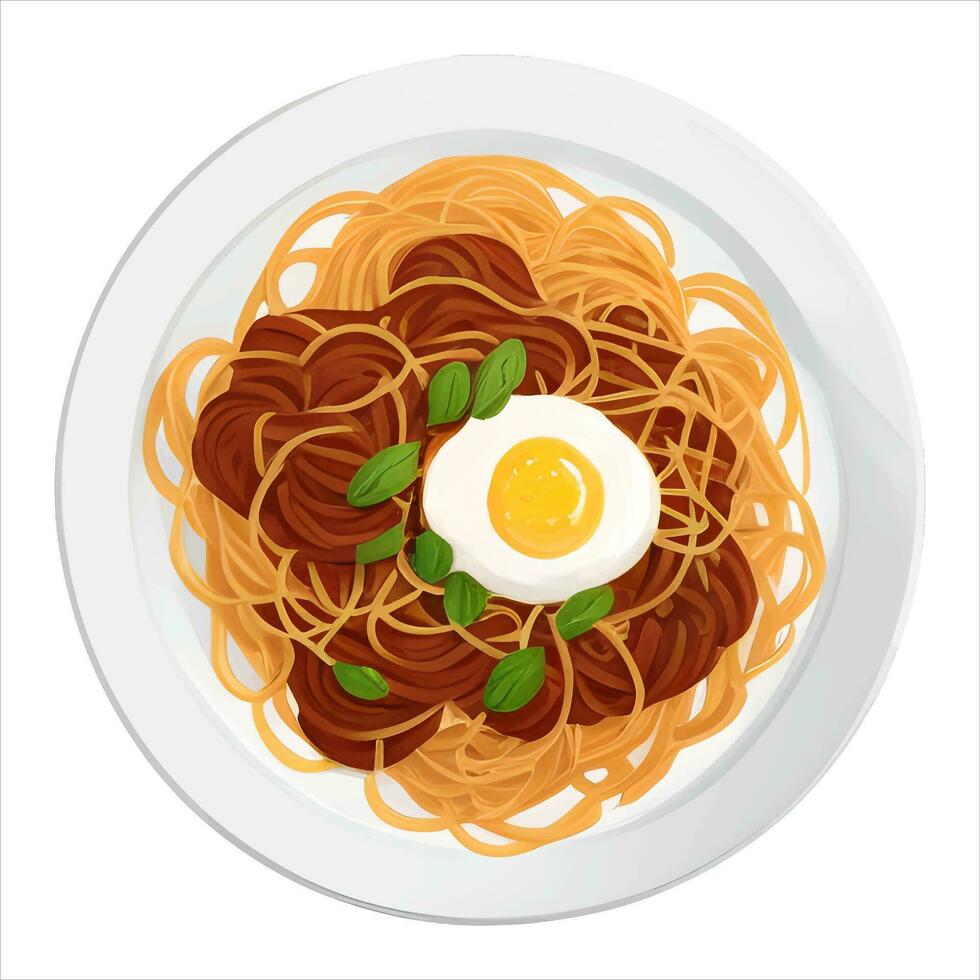 nudel eller spaghetti pasta i skål topp se isolerat detaljerad hand dragen målning illustration vektor