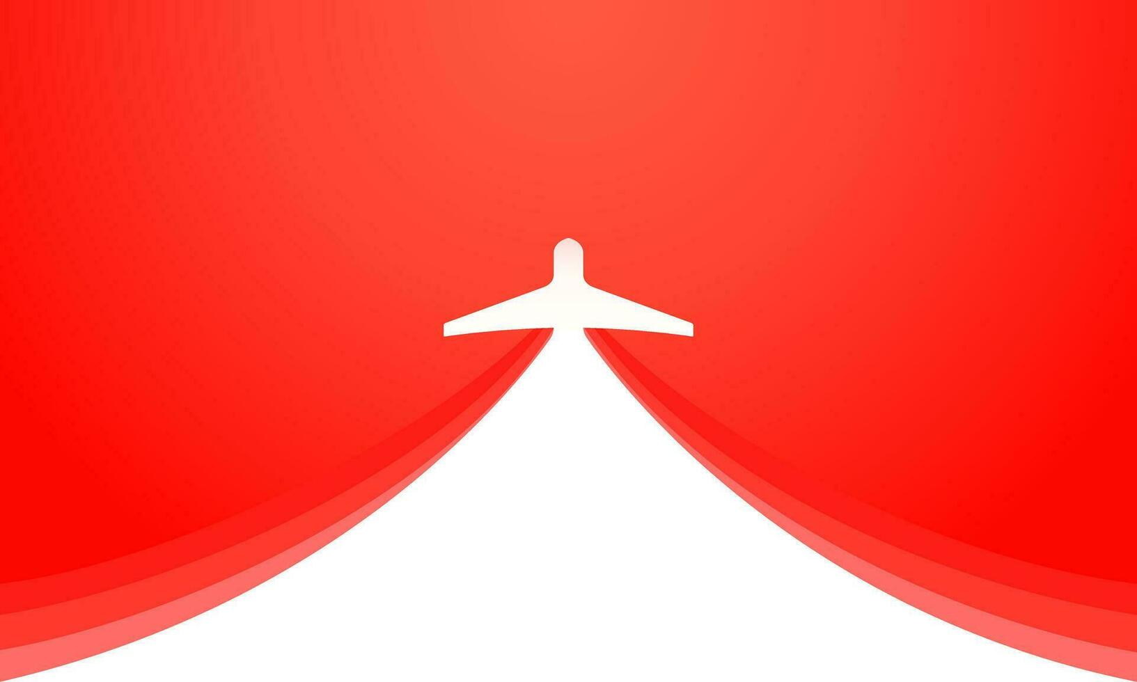 ein Weiß Flugzeug steigt an in das Himmel auf ein rot Hintergrund. Geschäft Präsentation. Werbung, Banner, und Broschüre. Vektor Illustration.