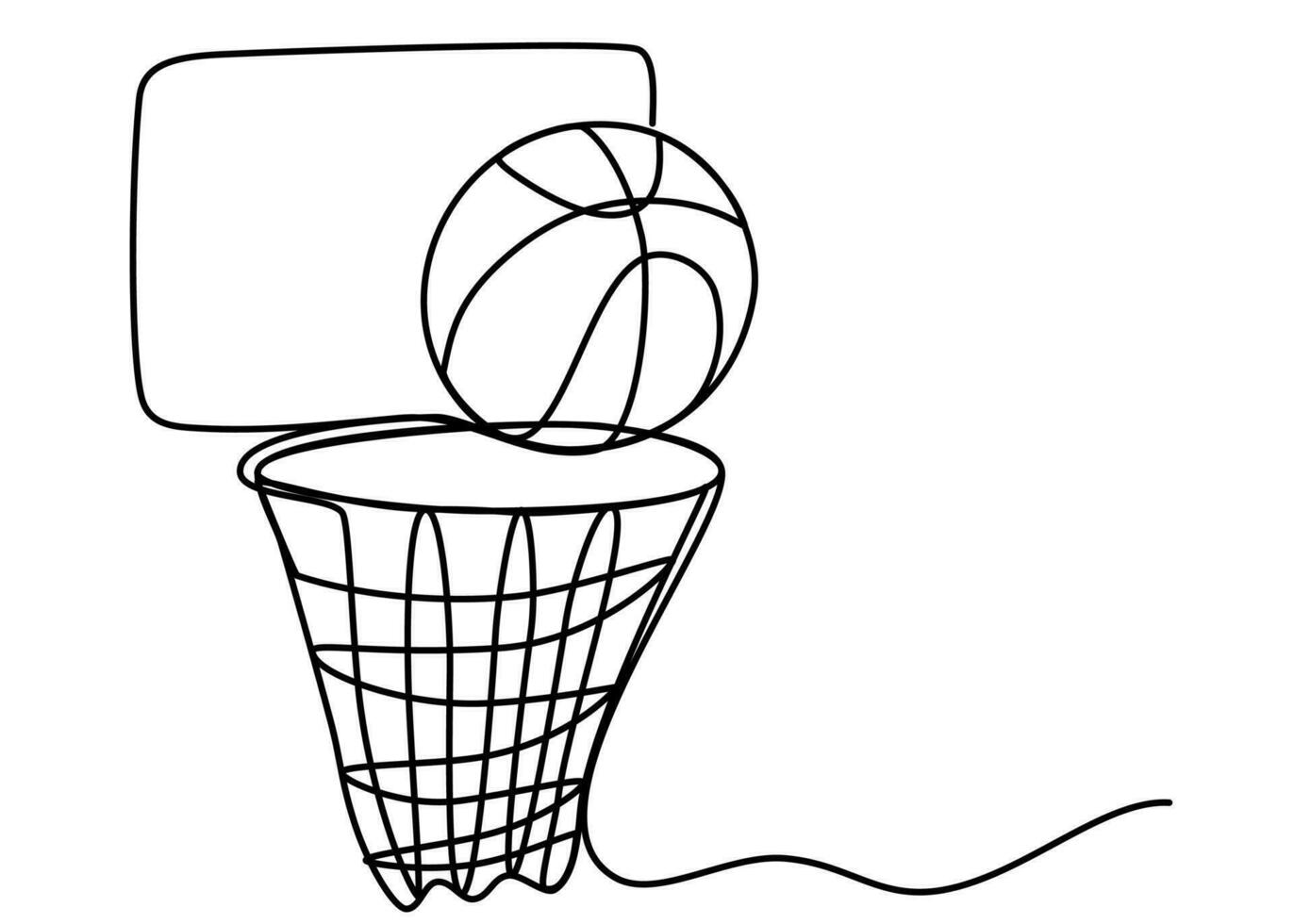 ett kontinuerlig linje teckning av basketboll ring med en boll. sport, löpning, boll sporter, aktivitet, idrottare, spel, Träning, korg, hoppa, spela. redigerbar stroke. översikt vektor illustration