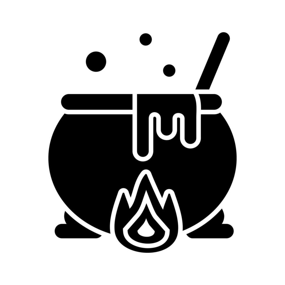 Halloween Hexe Kessel mit Trank und Luftblasen isoliert auf Weiß Hintergrund. schwarz Topf gekocht mit Magie Trank im eben Stil vektor
