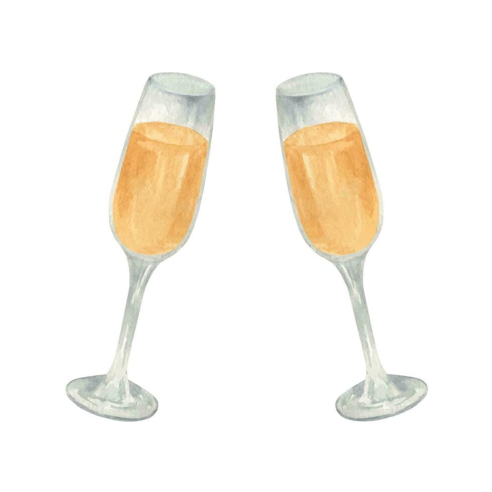 hand dragen champagne glasögon ClipArt. vattenfärg fira drycker vektor