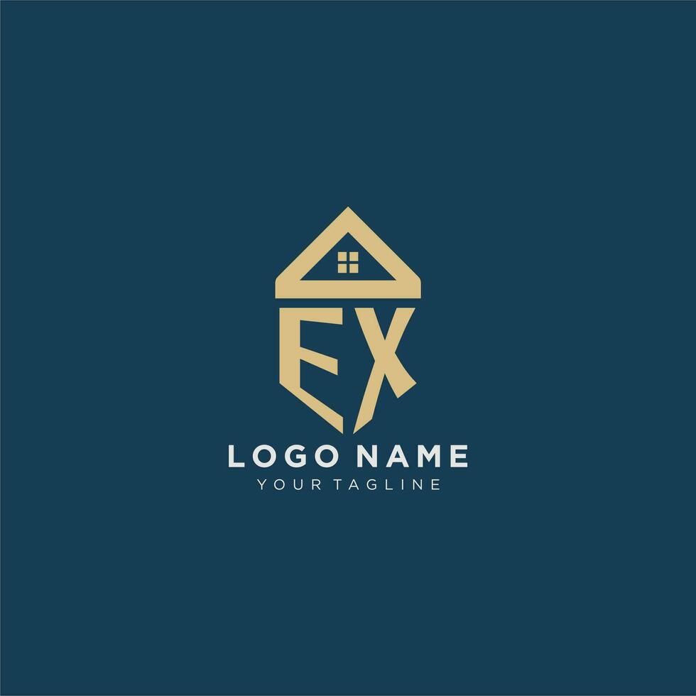 första brev ex med enkel hus tak kreativ logotyp design för verklig egendom företag vektor
