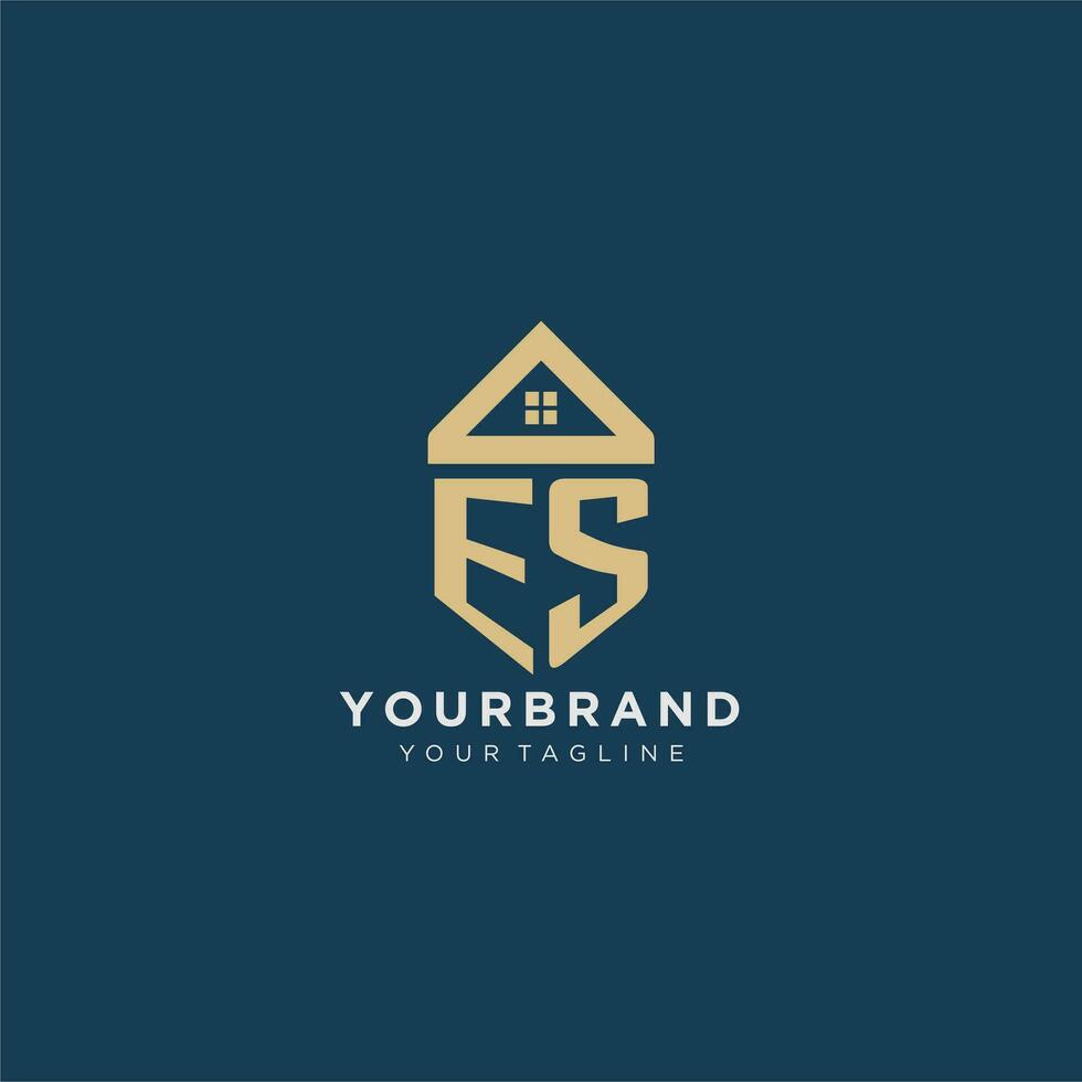 första brev es med enkel hus tak kreativ logotyp design för verklig egendom företag vektor