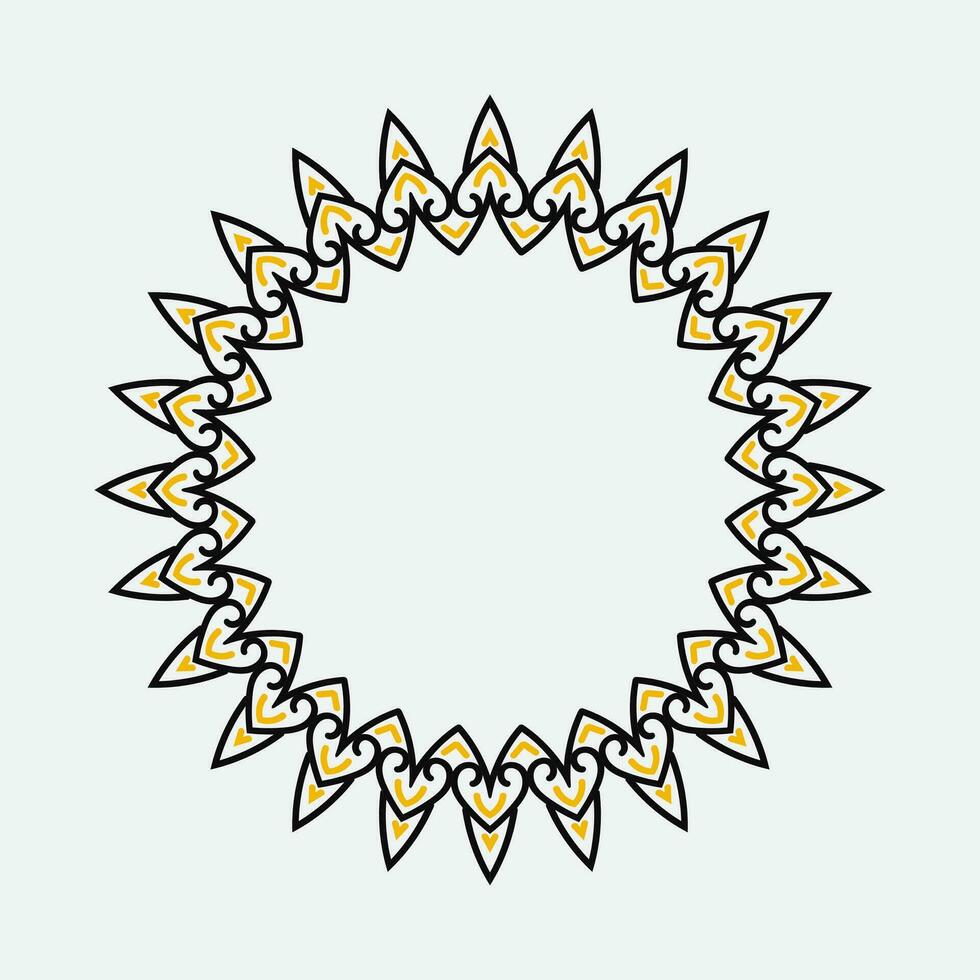 dekorativ kunglig runda ram, svart och gul dekorativ gräns indisk och arabicum stil, abstrakt blommig cykel prydnad design, vektor illustration