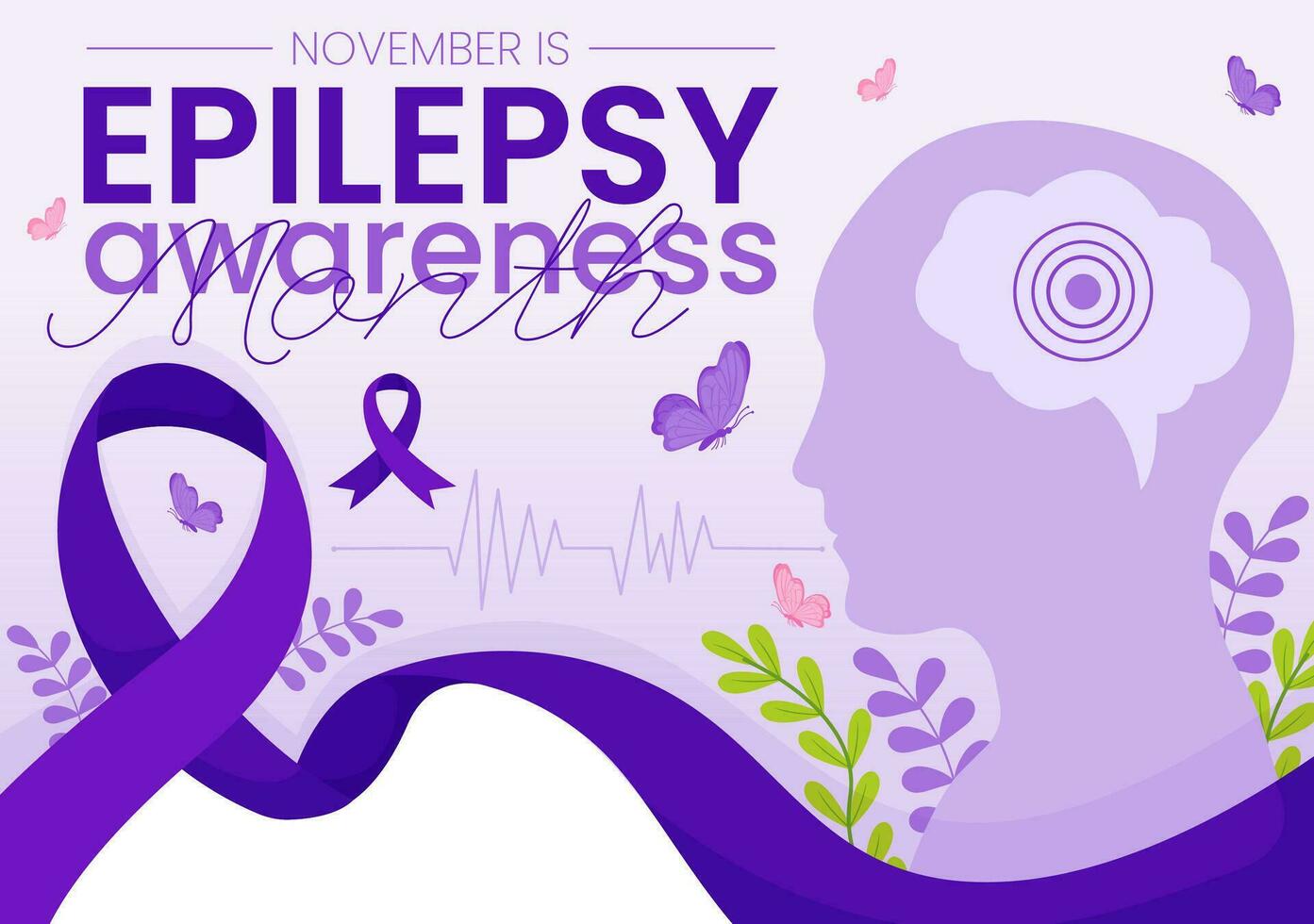 Epilepsie Bewusstsein Monat Vektor Illustration ist beobachtete jeder Jahr im November mit Gehirn und mental Gesundheit im eben Karikatur lila Hintergrund