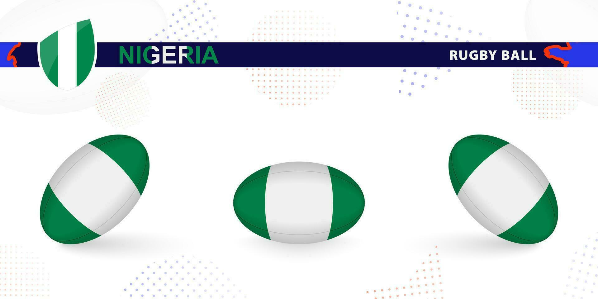 Rugby Ball einstellen mit das Flagge von Nigeria im verschiedene Winkel auf abstrakt Hintergrund. vektor