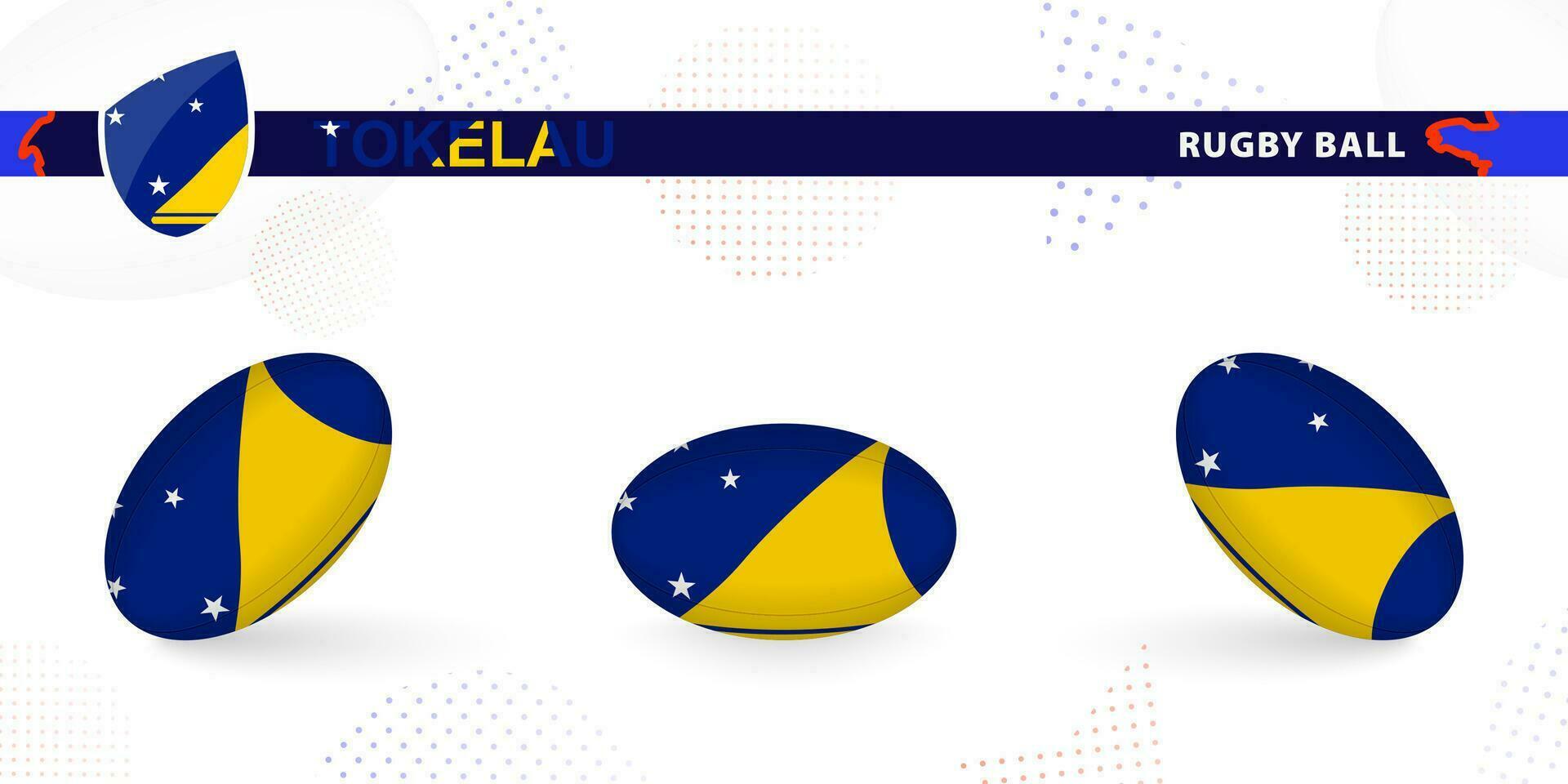 Rugby Ball einstellen mit das Flagge von tokelau im verschiedene Winkel auf abstrakt Hintergrund. vektor