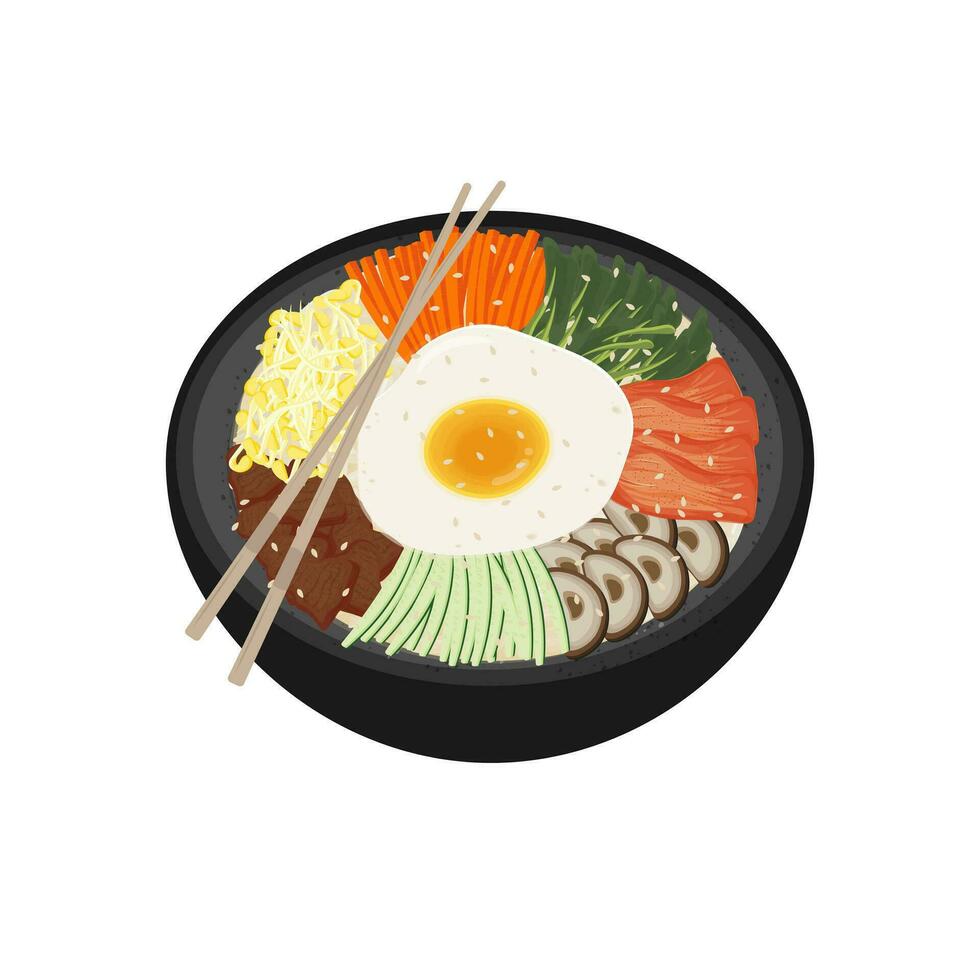 Logo Illustration von bibimbap gegessen mit Essstäbchen vektor