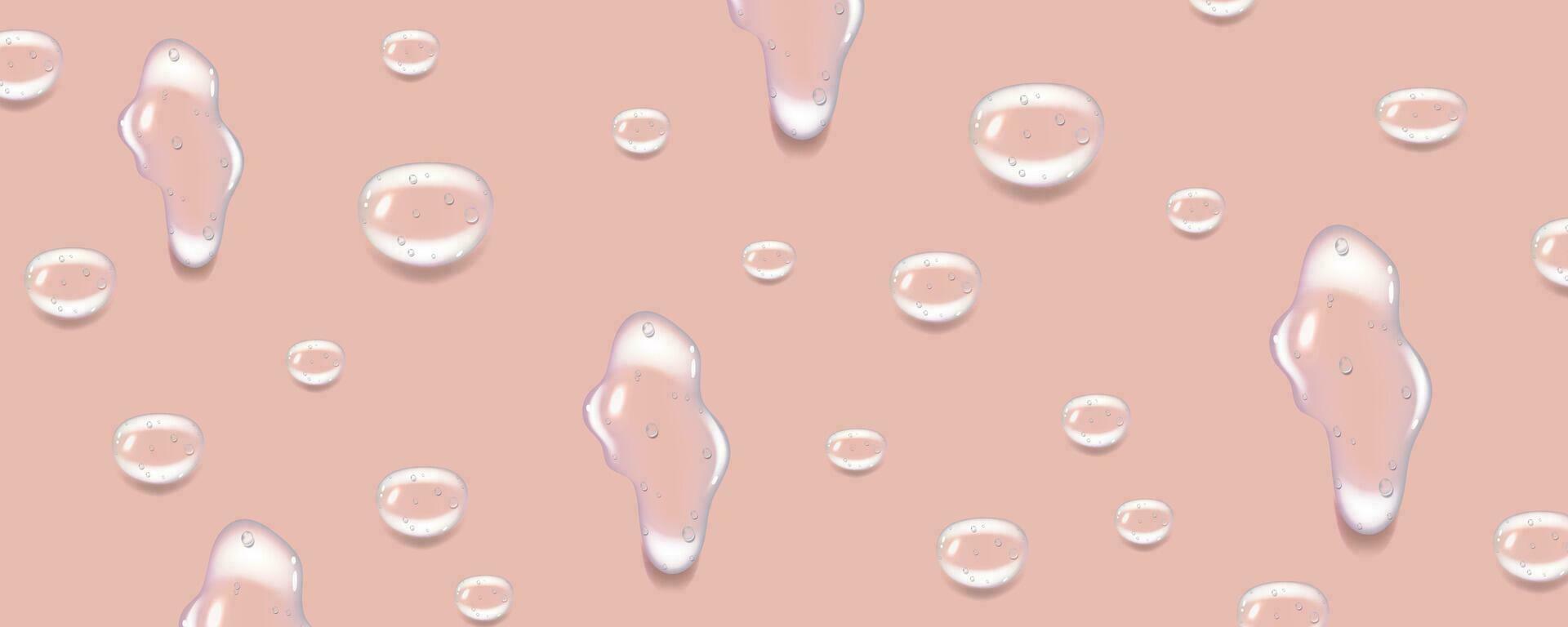 flytande rosa våt droppar av gel eller kollagen.spillt vattenpölar av kosmetisk serum eller vatten. runda rena swatch av väsen lotion eller gelé för hud vård.skönhet bakgrund med olja droppar. vektor