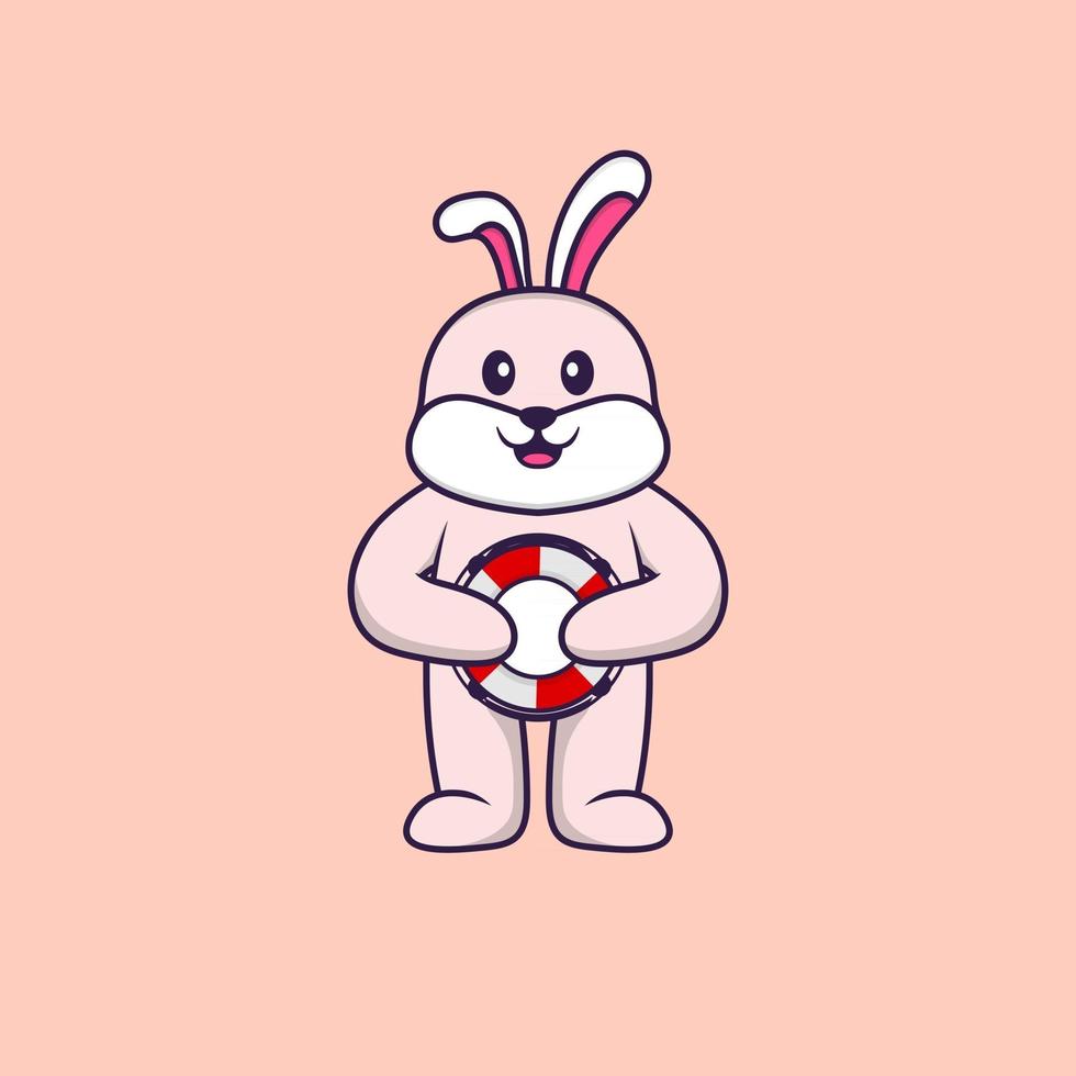 söt kanin som håller en boj. djur tecknad koncept isolerad. kan användas för t-shirt, gratulationskort, inbjudningskort eller maskot. platt tecknad stil vektor