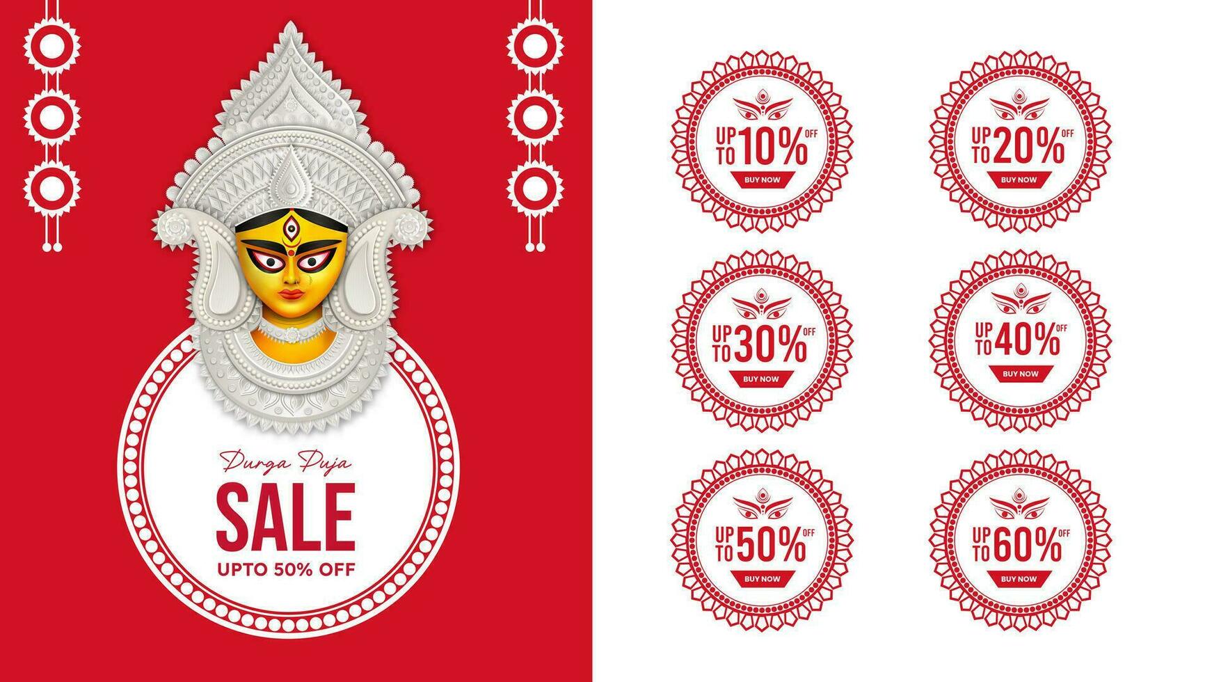 durga puja försäljning baner för festival erbjudande, rabatt, försäljning taggar kreativ design vektor