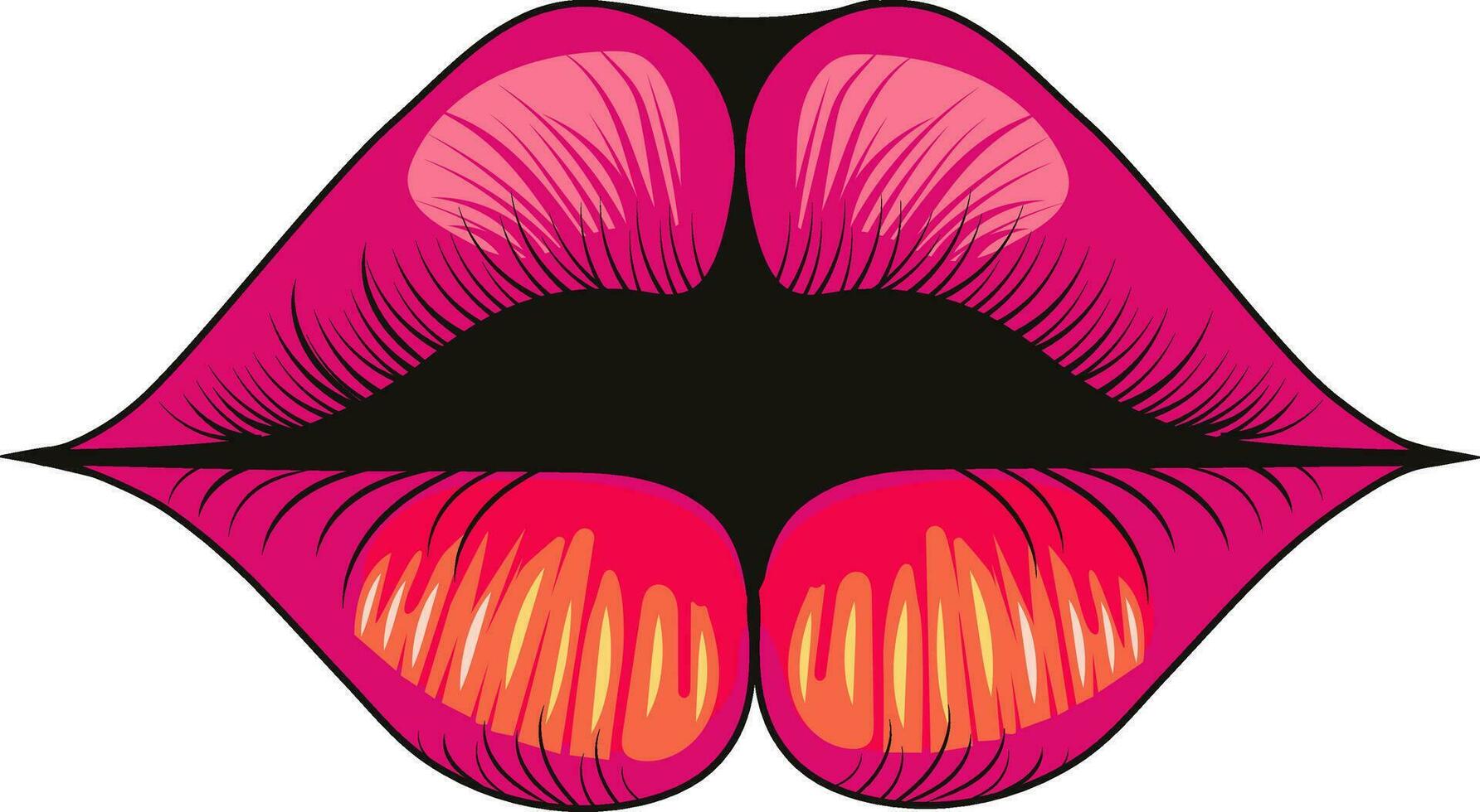 Lippen gezeichnet im Hippie Stil. retro Ästhetik von das 70er Jahre.Vektor psychedelisch Stil. vektor