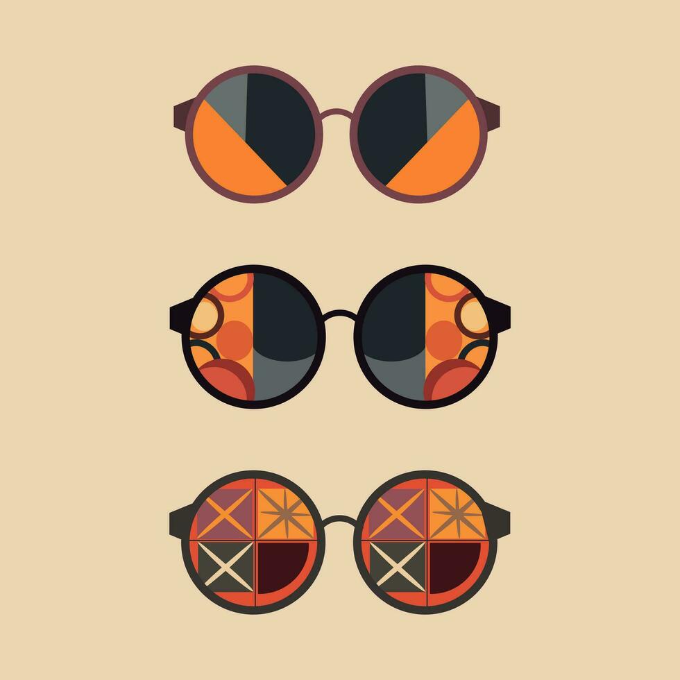 einstellen von geometrisch abstrakt Sonnenbrille.70er Jahre retro Hippie style.vibes funky Brille mit Deko Elemente.Vintage Nostalgie psychedelisch Elemente. vektor