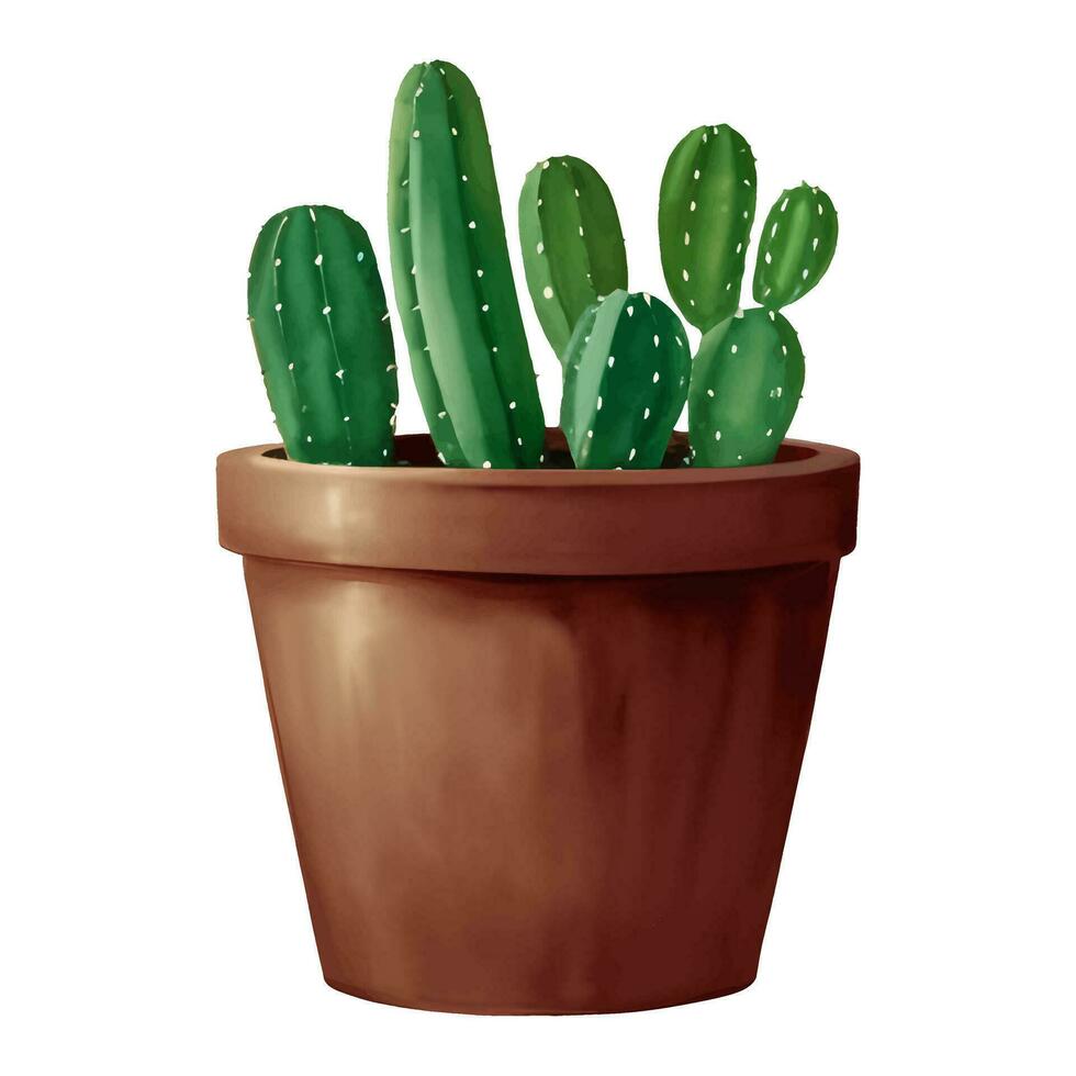 Kaktus im ein Pflanze Topf isoliert detailliert Hand gezeichnet Gemälde Illustration vektor