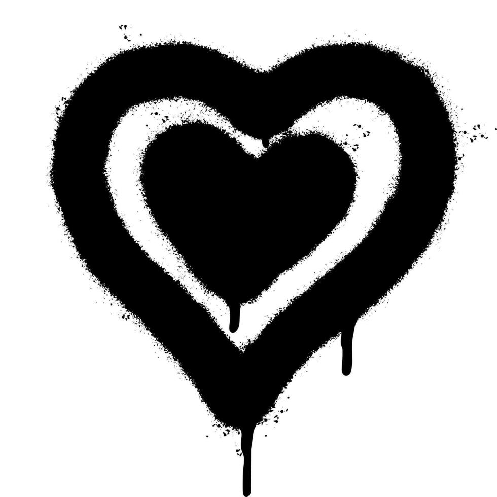 sprühen gemalt Graffiti Herz Symbol Wort gesprüht isoliert mit ein Weiß Hintergrund. Graffiti Schriftart Liebe Symbol mit Über sprühen im schwarz Über Weiß. Vektor Illustration.