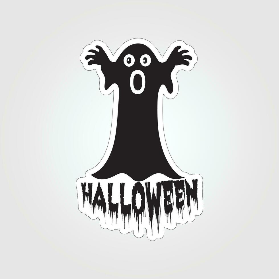 ein Aufkleber mit ein Geist auf Es, Halloween Geist Karikatur Charakter Aufkleber vektor