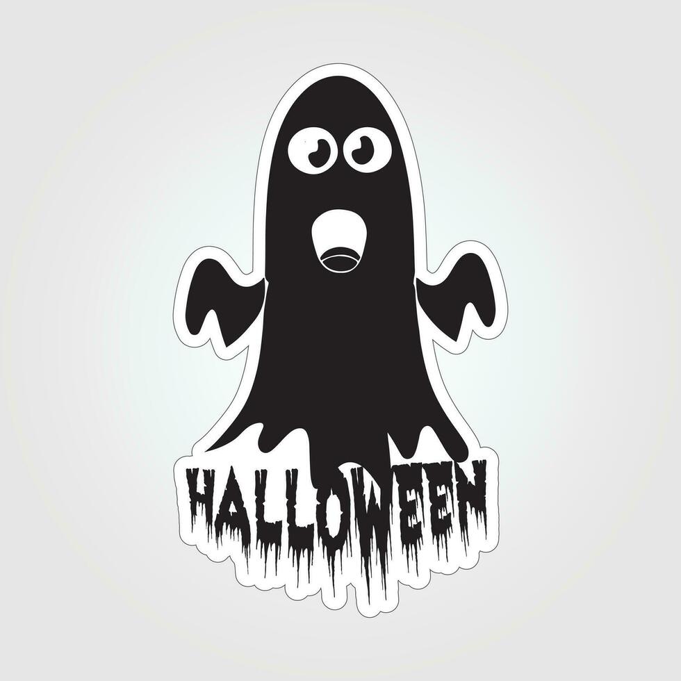 en klistermärke med en spöke på Det, halloween spöke tecknad serie karaktär klistermärke vektor