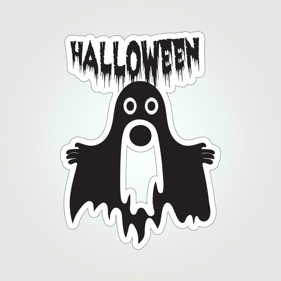 en klistermärke med en spöke på Det, halloween spöke tecknad serie karaktär klistermärke vektor