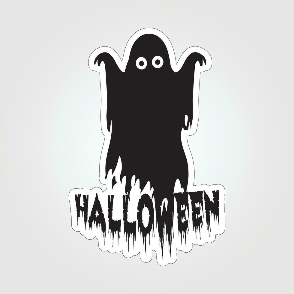 ein Aufkleber mit ein Geist auf Es, Halloween Geist Karikatur Charakter Aufkleber vektor