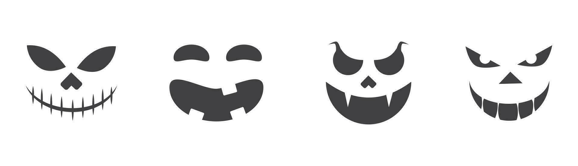 Jack Ö Laterne Monster- Gesicht Ausdruck einstellen von 4 im viele anders Variation traurig wütend unheimlich glücklich Emotion editierbar zum Halloween Inhalt Anlagegut vektor
