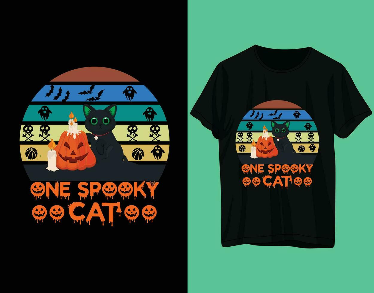 einer gespenstisch Katze Halloween T-Shirt Design vektor