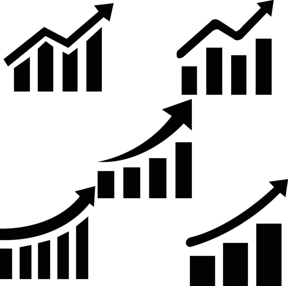 tillväxt ikon uppsättning. vinst växande ikon. växande Graf symbol. pil Graf. finansiera bar Diagram. öka framsteg vektor