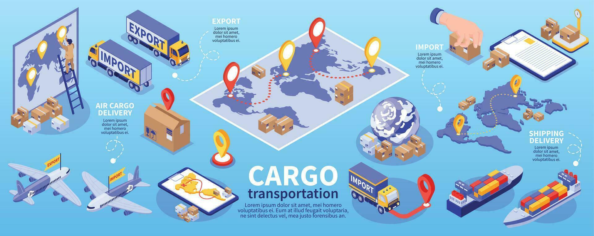 isometrisk exportera importera infographics vektor