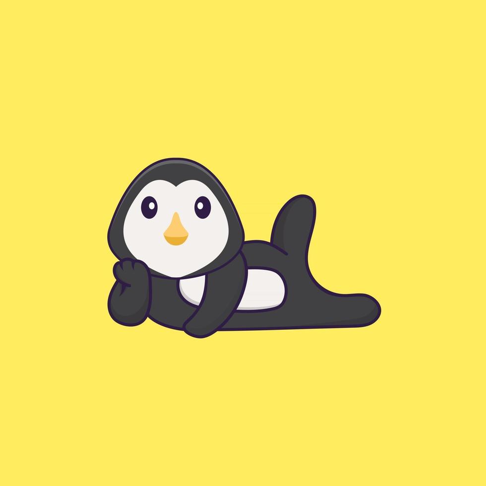 söt pingvin som ligger ner. djur tecknad koncept isolerad. kan användas för t-shirt, gratulationskort, inbjudningskort eller maskot. platt tecknad stil vektor