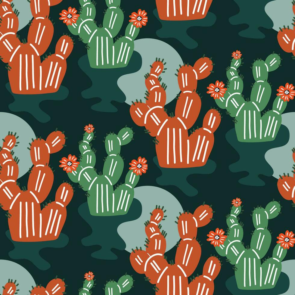 Vektor Zeichnung von nahtlos Textur Kaktus im das Wüste mit das Sonne zum modisch Stoffe und druckt