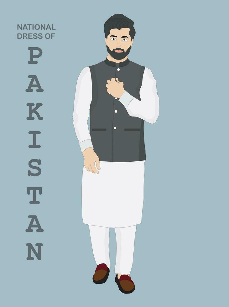 Mann tragen das National Kleid von Pakistan. Schalwar Kameez und Sherwani vektor