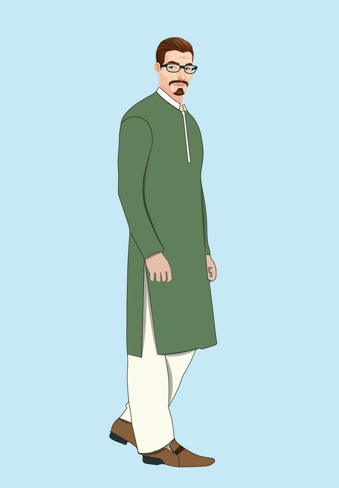 ein jung pakistanisch Mann im das Schalwar Kameez Kleid vektor