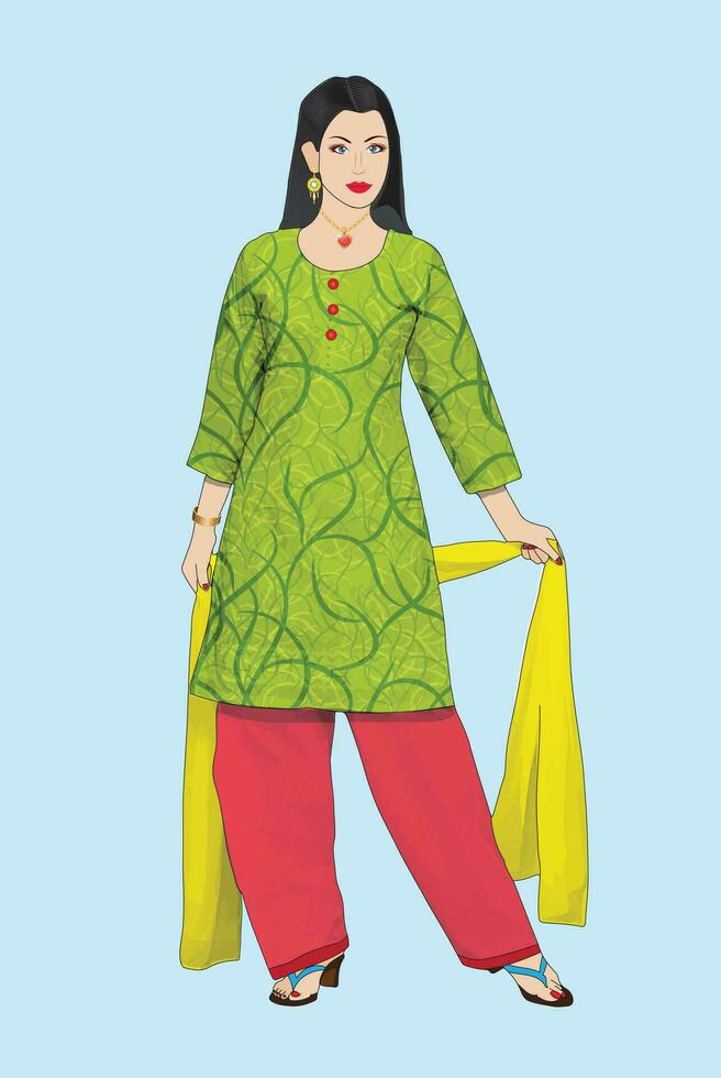 Herrlich Mädchen tragen Schalwar Kameez pakistanisch Kleid vektor