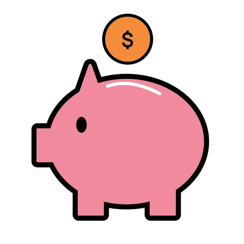 Schweinchen Bank Symbol und Münze. Vektor Design