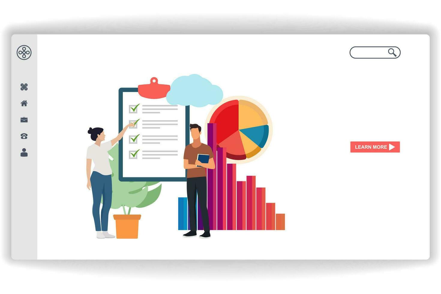 ein Mann ist Tragen ein Buch. Webseite Seite Daten Analysen. modern eben Design Konzept von Netz Seite Design zum Webseite und Handy, Mobiltelefon Webseite vektor