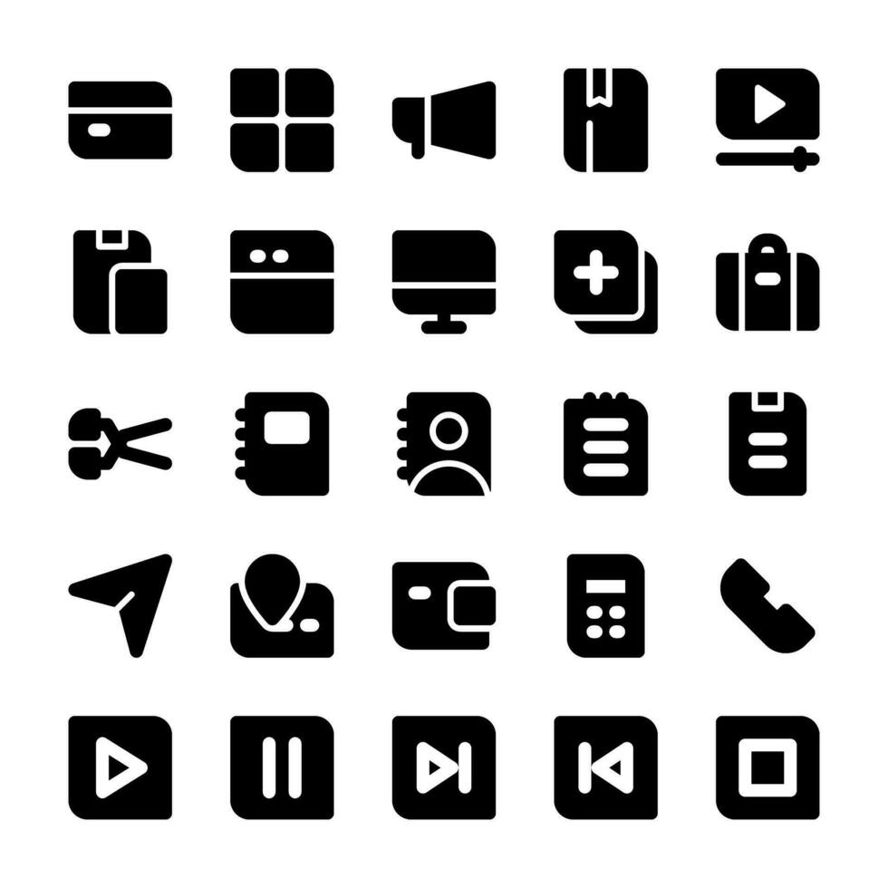 grundläggande ui ikoner, i glyf stil, för några syften, Inklusive företag, applikationer, webb, musik, multimedia, och andra. vektor