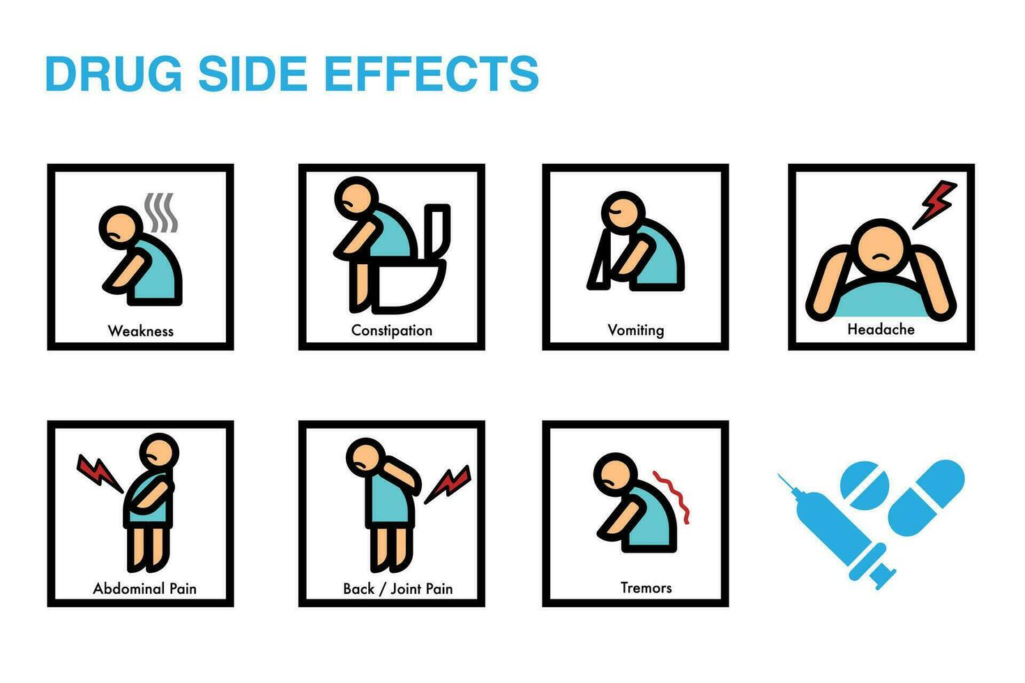 läkemedel sida effekter symptom ikon vektor