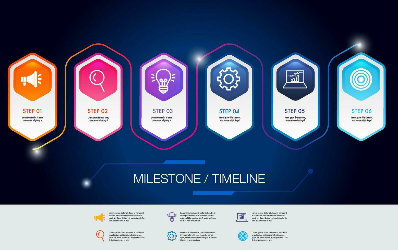 Infografik 6 Schritt Straße Karte zum Geschäft Diagramm zu Geschenk Daten, Fortschritt, Richtung, Zeitleiste vektor