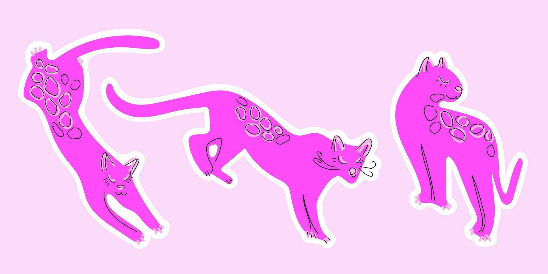 rosa leopard uppsättning. vektor klotter illustration. kan vara Begagnade för mode mönster, barn s barnkammare dekor, lekfull inbjudningar, trendig social media inlägg, och eleganta brevpapper