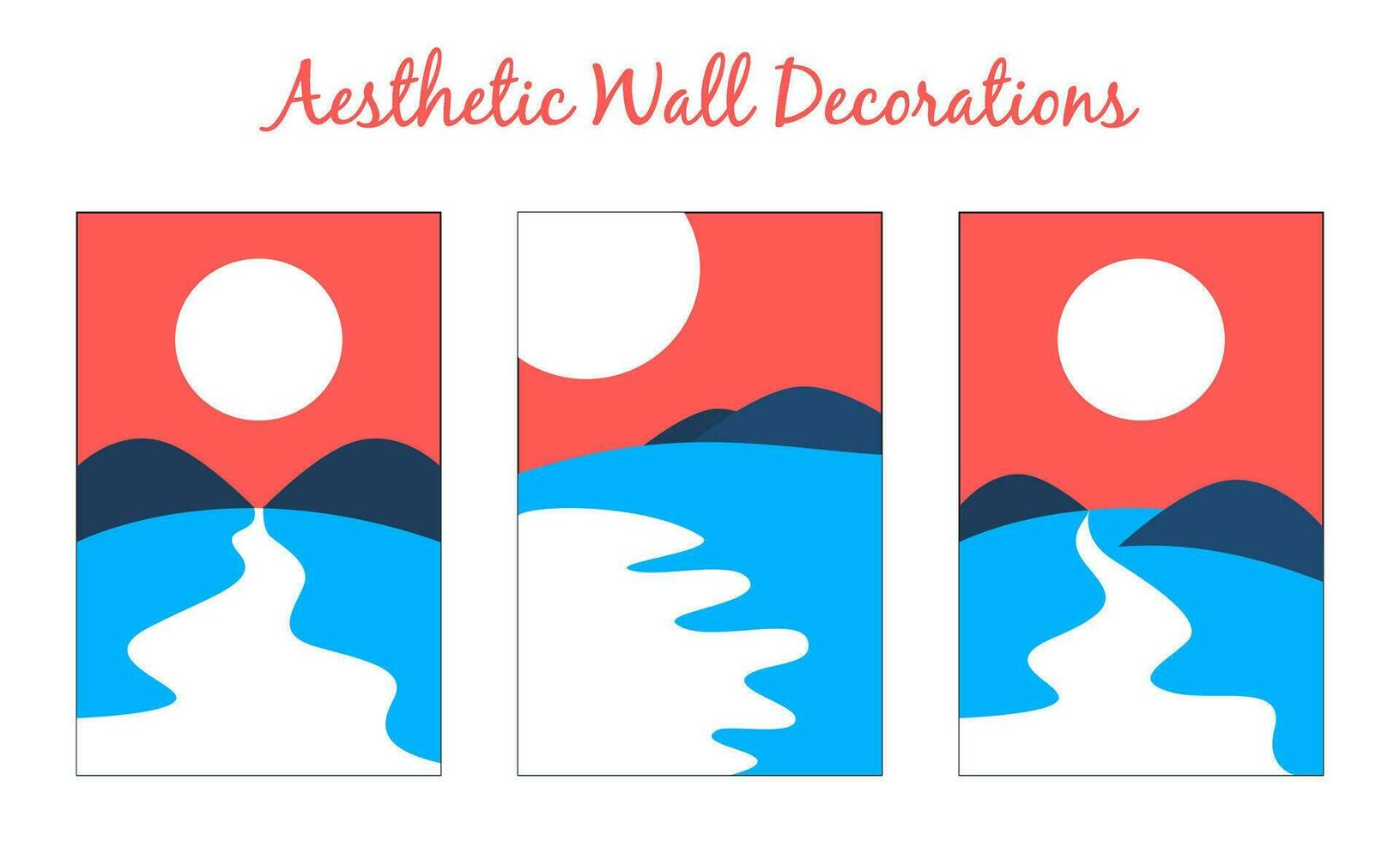 abstrakt Ozean ästhetisch Hintergrund. ästhetisch Plakate Hintergründe mit Meer. abstrakt Landschaft Poster von Meer. ästhetisch Mauer Dekoration mit Meer, Berg und Sonne. vektor