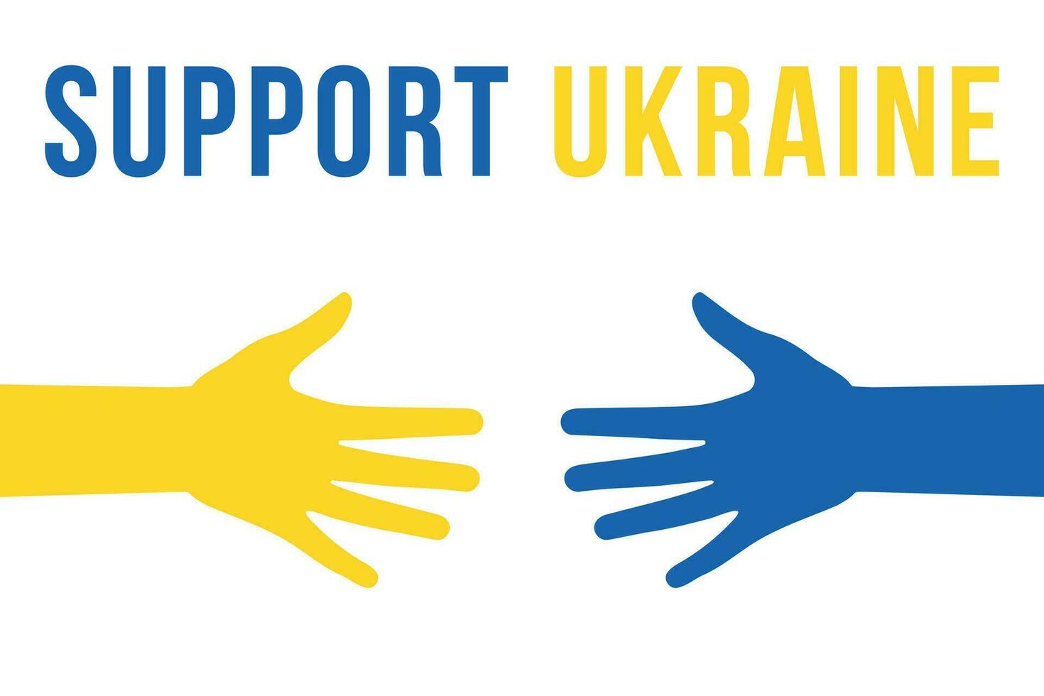 Stöd ukraina. hjälp, spara, be för. två händer färger av ukraina flagga. sluta krig. blå och gul. vektor illustration