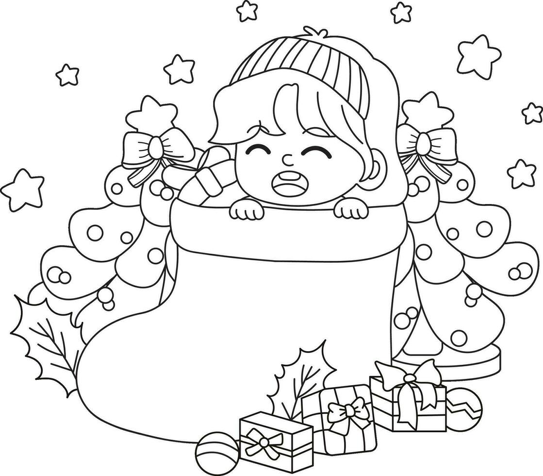 Hand gezeichnet kawaii Weihnachten Färbung Buch Illustration vektor