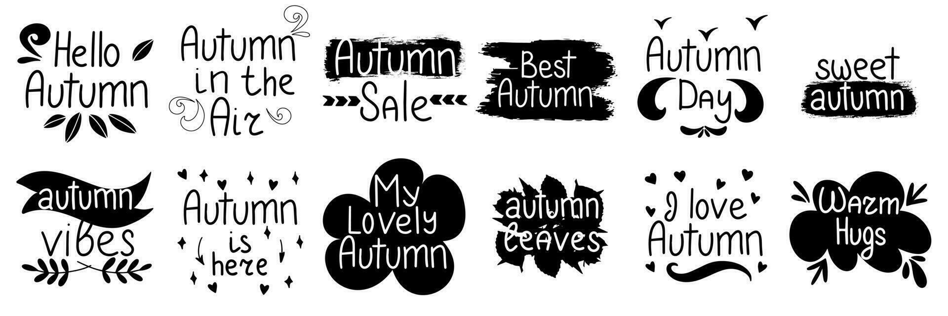 Hand gezeichnet Herbst kurz Sätze isoliert auf Weiß Hintergrund. Herbst kurz Sätze im schwarz Farbe. Vektor Abbildung.