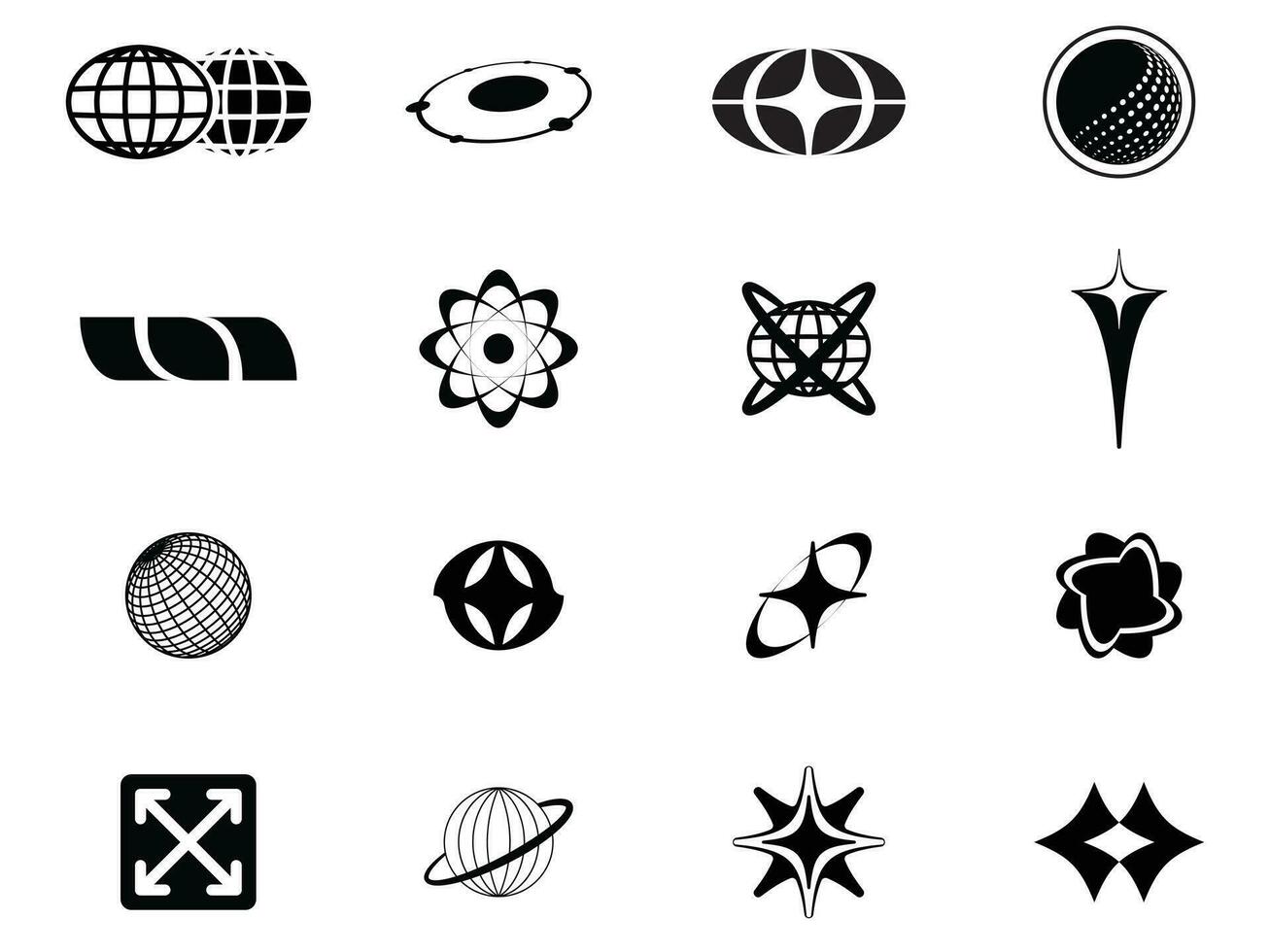 retro futuristisch Elemente zum Design. groß Sammlung von abstrakt Grafik geometrisch Symbole und Objekte vektor