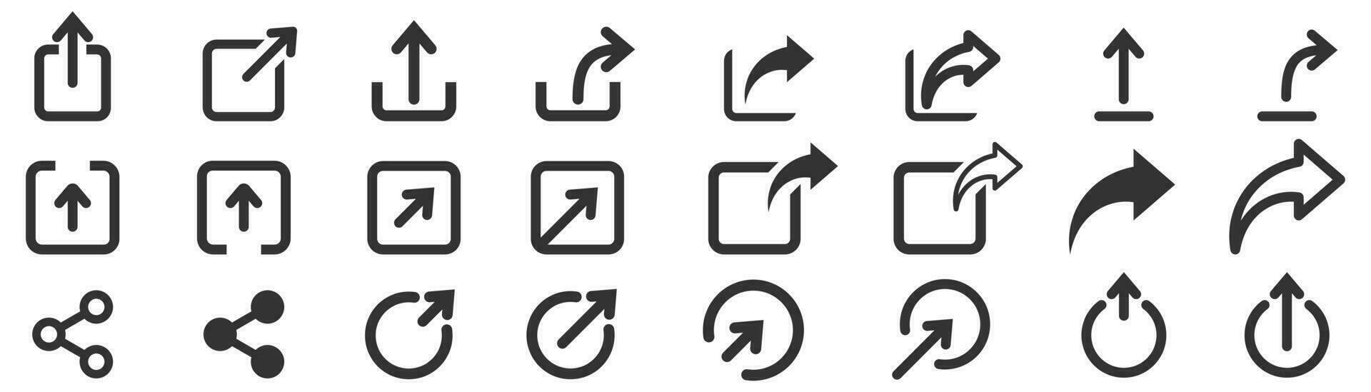 Teilen Symbole Satz. Sozial Medien Taste. transparent Teilen Piktogramm. linear Pfeile. Verknüpfung Symbol. Lager Vektor eps 10